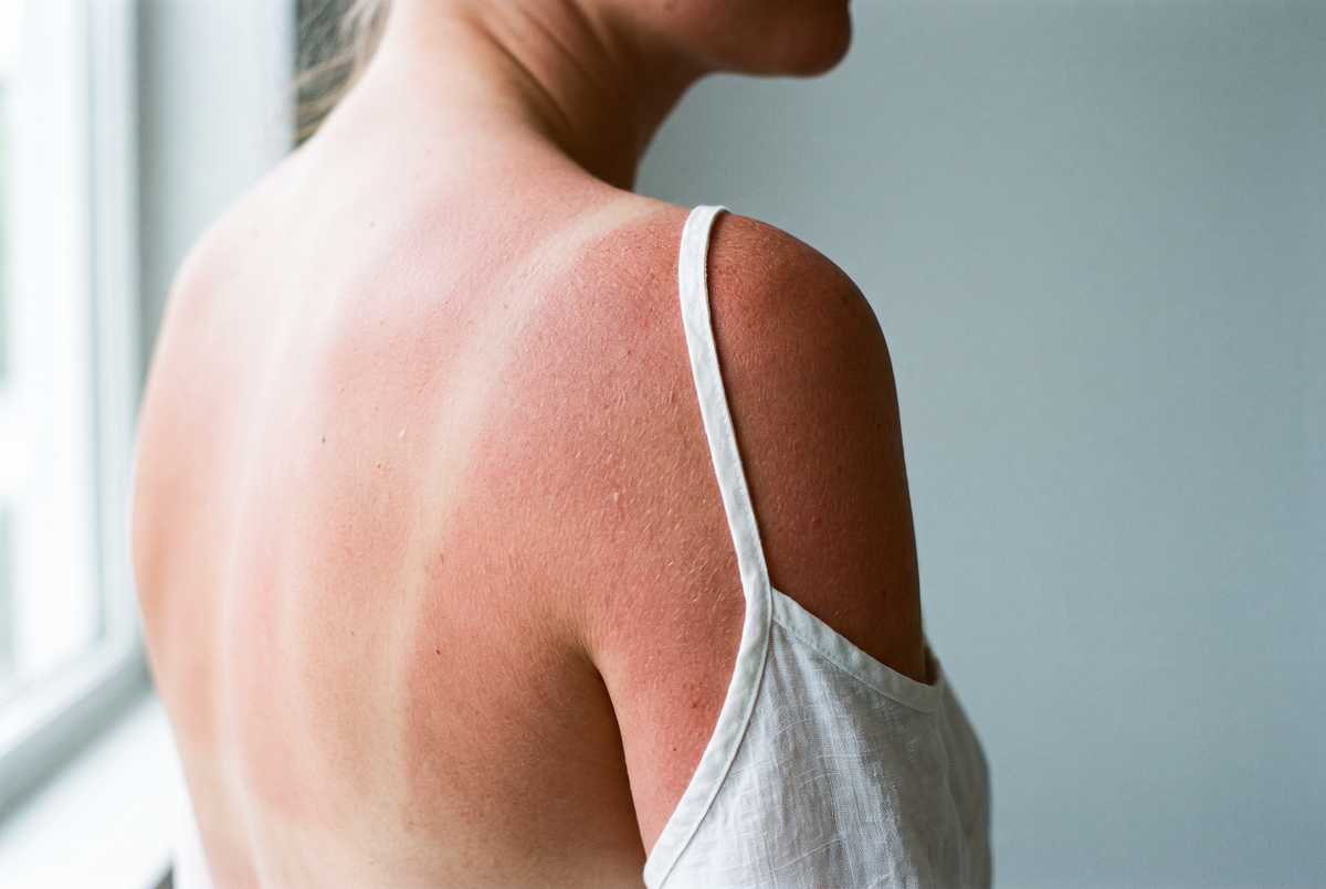 Prima: spalla arrossata dal sole. Immagine illustrativa.