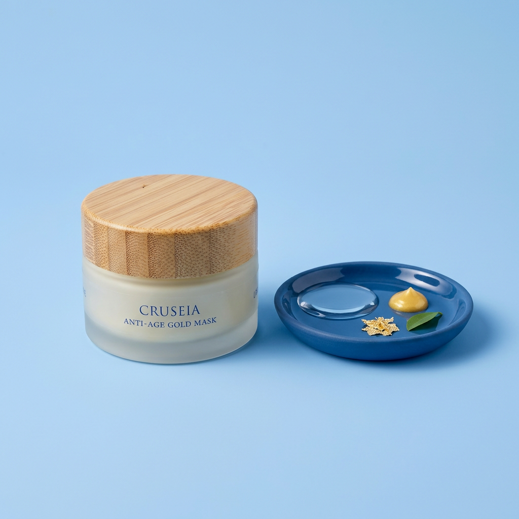 Maschera Anti-Age all'Oro Cruseia – Ischia SPAEH, con illustrazione della ninfa di Nitrodi