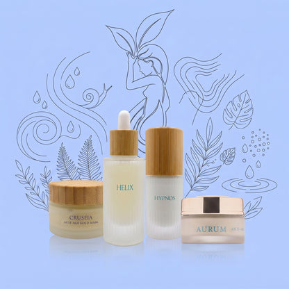 Nymphs Skin Routine per pelli mature: siero Helix, gel contorno occhi Hypnos, crema Aurum e maschera Cruseia